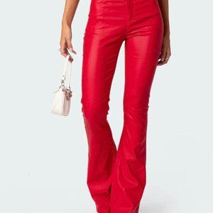 Red Faux Leather Flare Pants from Edikted.